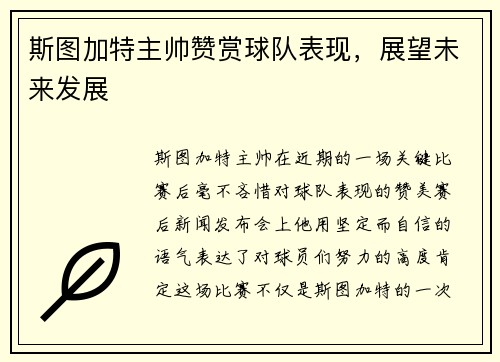 斯图加特主帅赞赏球队表现，展望未来发展